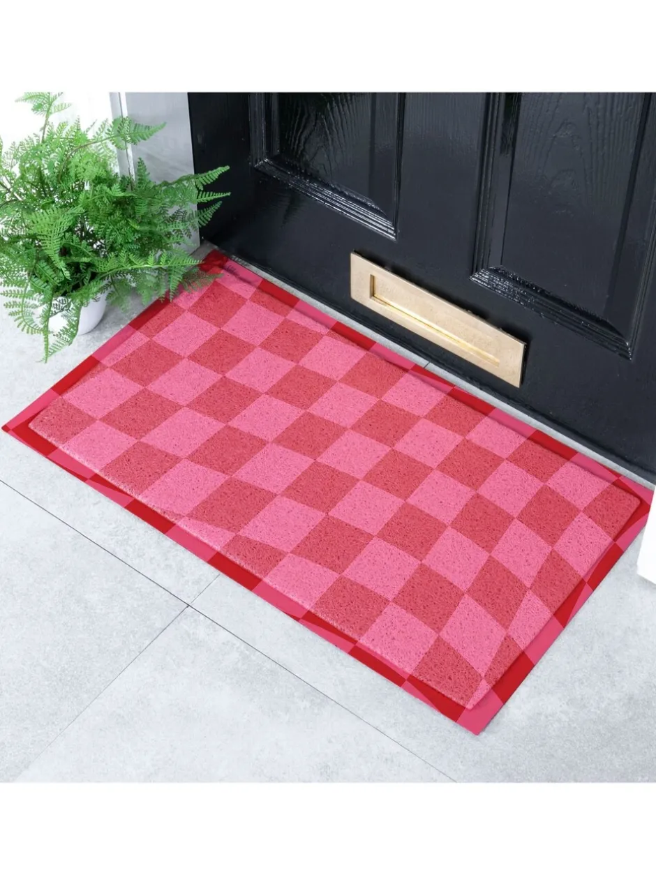 Deurmatten|Artsy Mats Fuchsia Wavy Checkerboard Indoor Outdoor Doormat