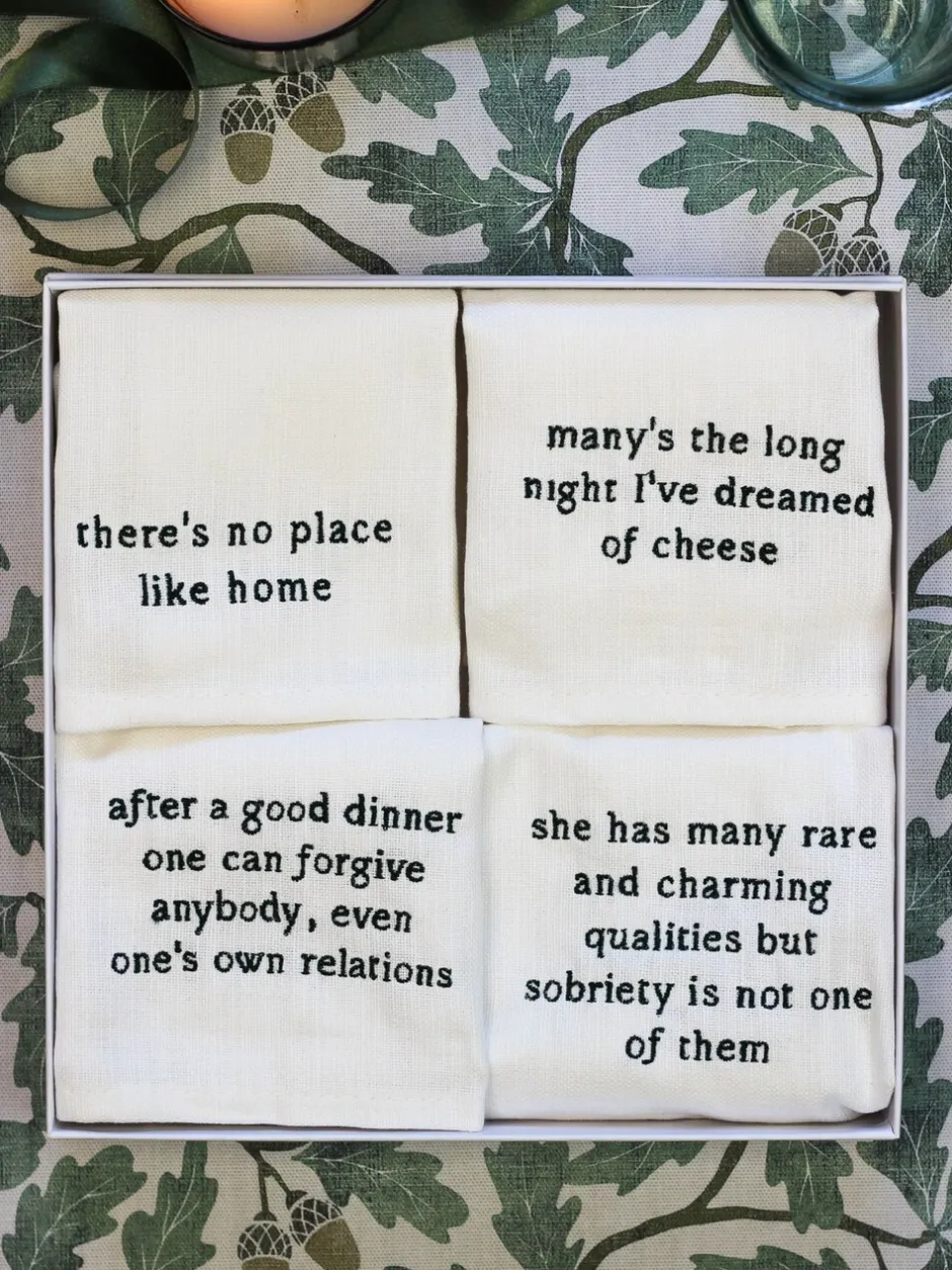 Tafellinnen En Placemats |Avalon Home Avalon Wonen Set van 4 Literary Collection servetten van 100% katoen in geschenkdoos