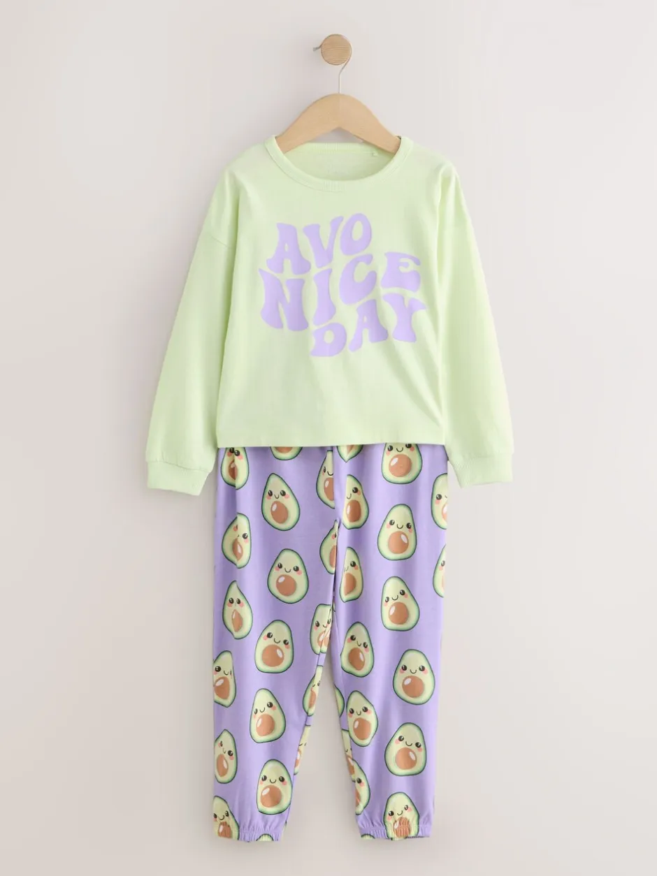 Nachtkleding En Pyjama's|Pyjama's|Next - Verpakking van 3 pyjama's met joggingbroek (3-16 jr) Avocado-sloganprint