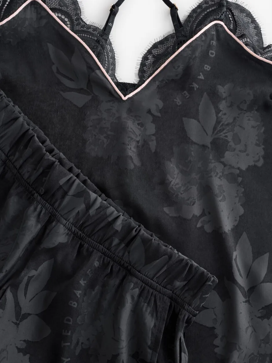 Pyjama's|Loungewear|B by Ted Baker Black Jacquard Floral Cami Pyjamas