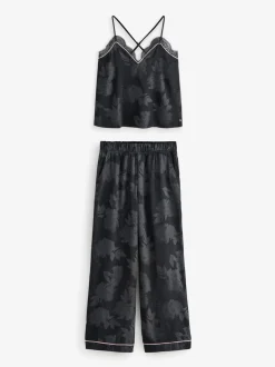 Pyjama's|Loungewear|B by Ted Baker Black Jacquard Floral Cami Pyjamas