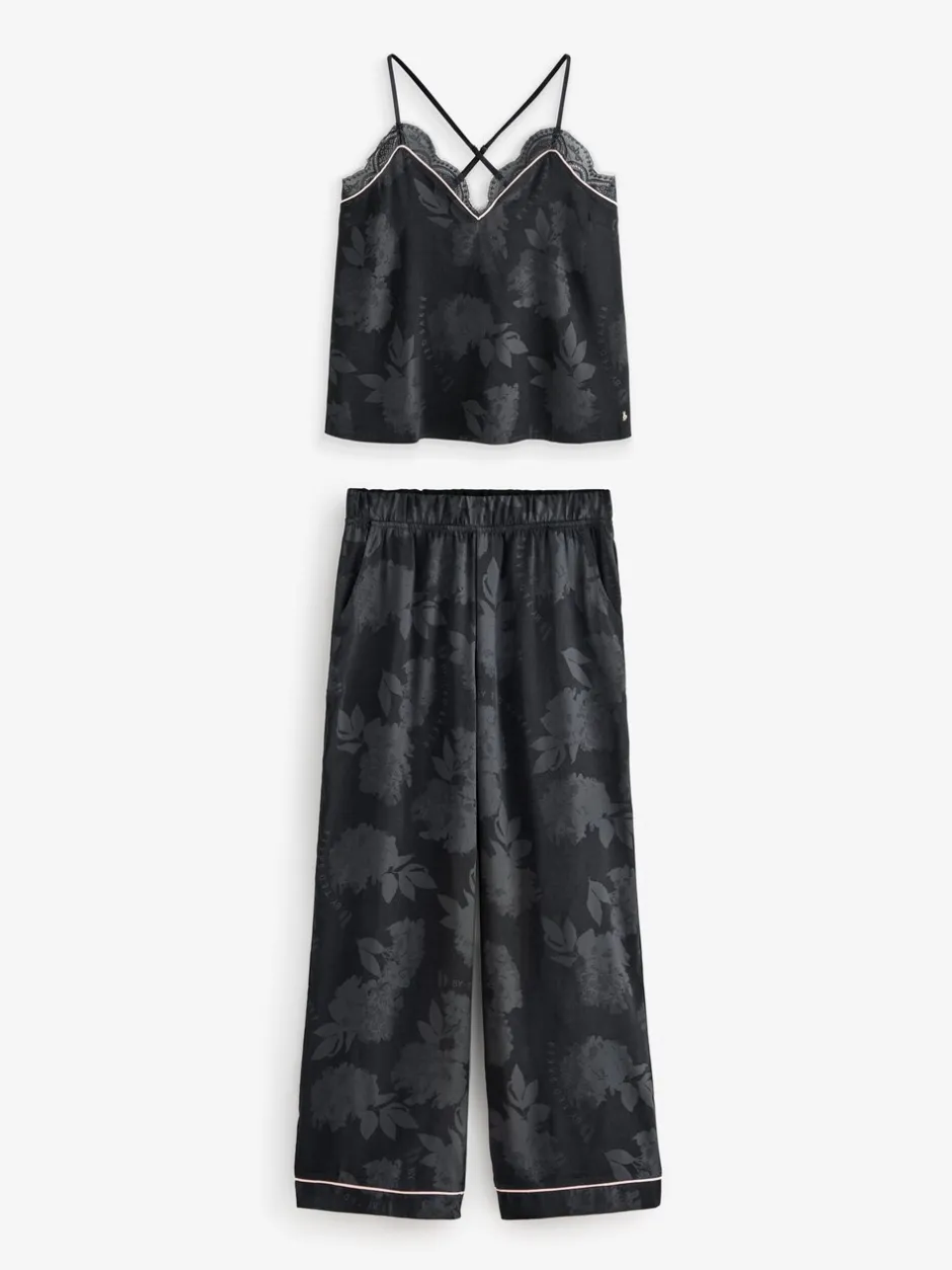 Pyjama's|Loungewear|B by Ted Baker Black Jacquard Floral Cami Pyjamas