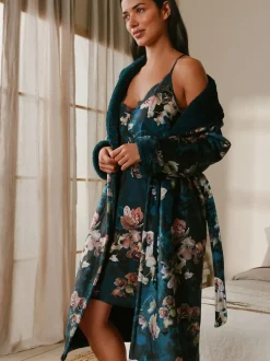 Badjassen|Alle Nacht- En Loungekleding|B by Ted Baker Blauwgroene knusse bloemenbadjas