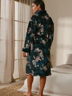 Badjassen|Alle Nacht- En Loungekleding|B by Ted Baker Blauwgroene knusse bloemenbadjas