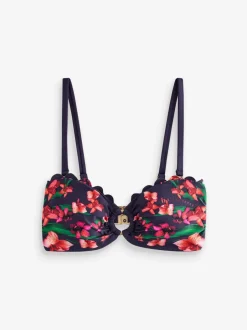 Badkleding|B by Ted Baker Navy Floral Halterneck Bandeau Bikini Top