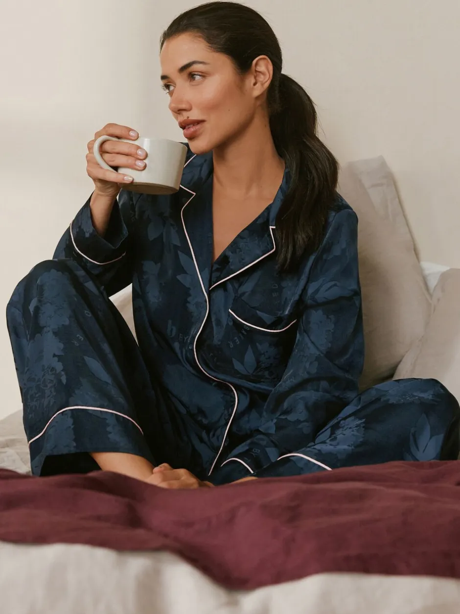 Pyjama's|Loungewear|B by Ted Baker Navy Jacquard Button Through Pyjamas