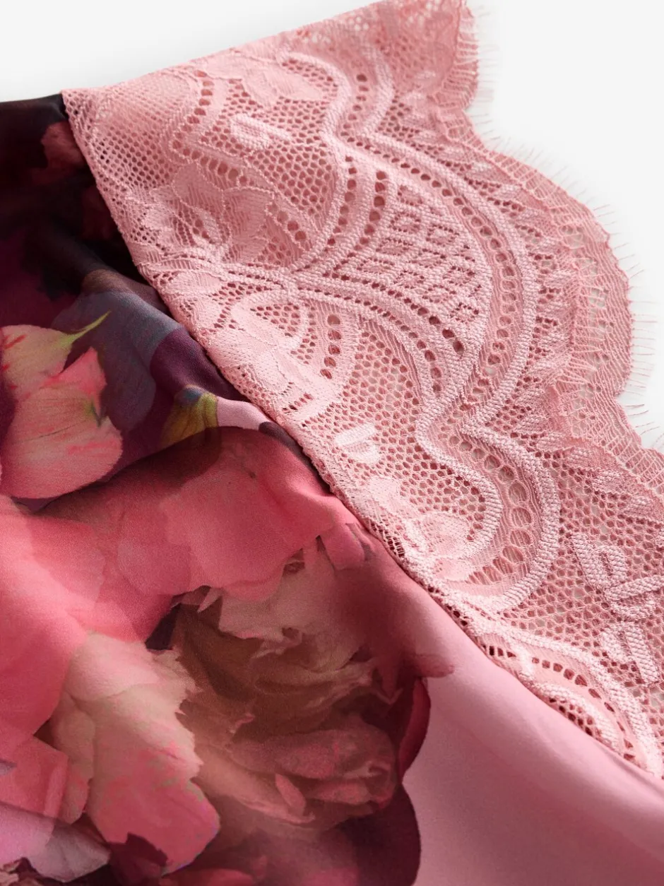 Pyjama's|Loungewear|B by Ted Baker Pink Floral Satin Jersey Pyjamas