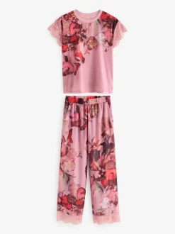 Pyjama's|Loungewear|B by Ted Baker Pink Floral Satin Jersey Pyjamas