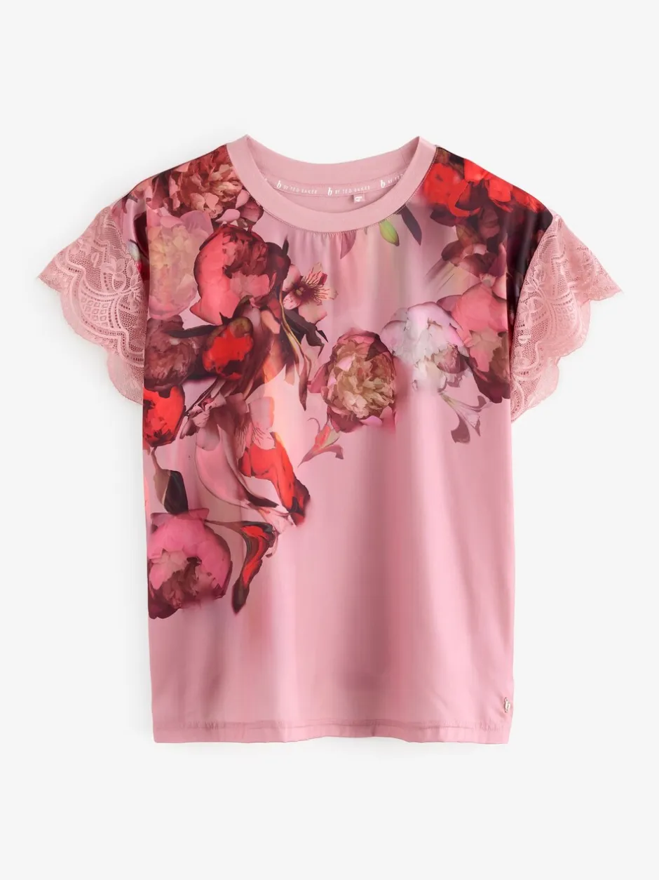 Pyjama's|Loungewear|B by Ted Baker Pink Floral Satin Jersey Pyjamas