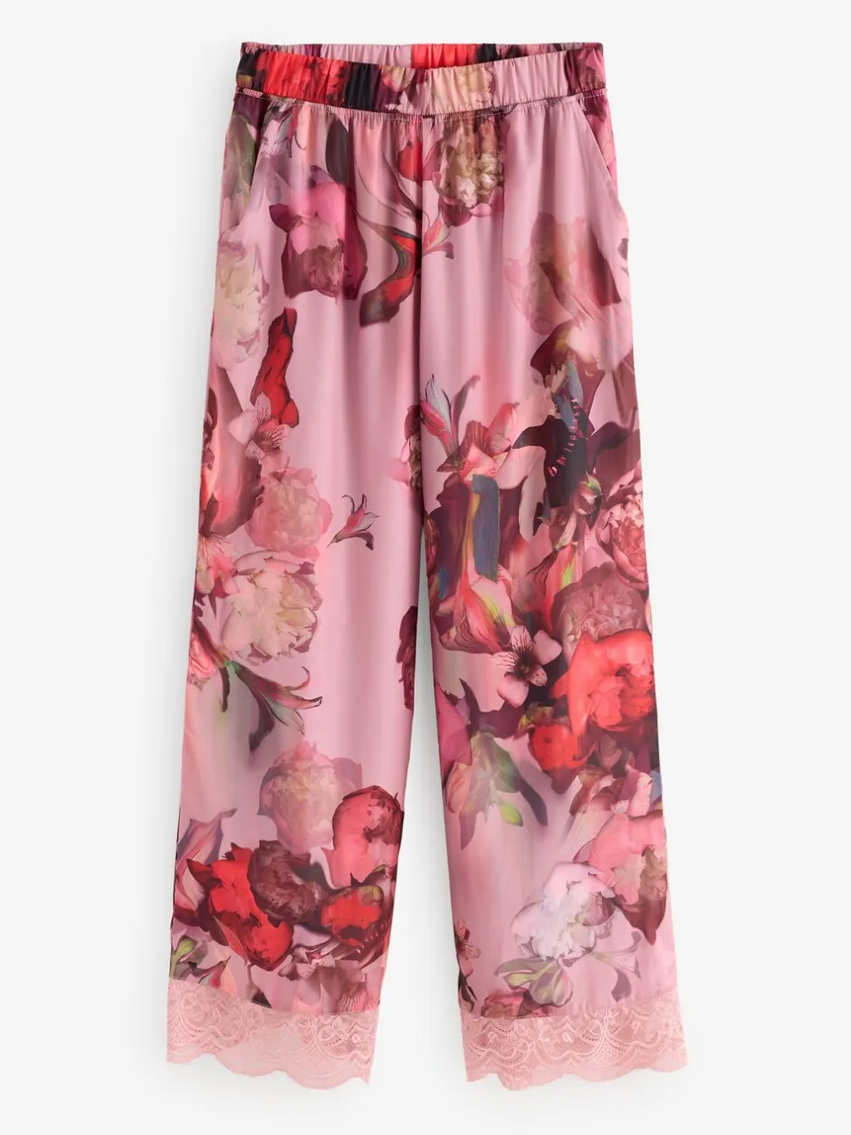 Pyjama's|Loungewear|B by Ted Baker Pink Floral Satin Jersey Pyjamas