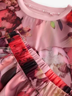 Pyjama's|Loungewear|B by Ted Baker Pink Floral Satin Jersey Pyjamas