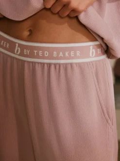 Pyjama's|Loungewear|B by Ted Baker Pink Ottoman Rib Wide Leg Lounge Trousers