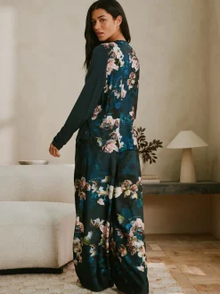 Pyjama's|Loungewear*B by Ted Baker Teal Blue Floral Satin Jersey Pyjamas
