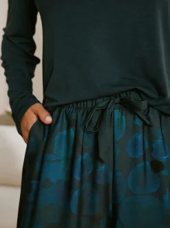 Pyjama's|Loungewear*B by Ted Baker Teal Blue Floral Satin Jersey Pyjamas