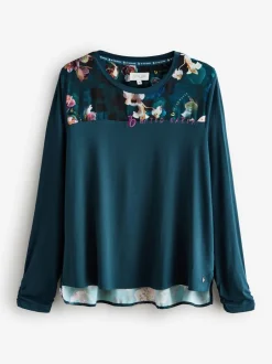 Pyjama's|Loungewear*B by Ted Baker Teal Blue Floral Satin Jersey Pyjamas