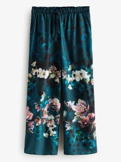 Pyjama's|Loungewear*B by Ted Baker Teal Blue Floral Satin Jersey Pyjamas