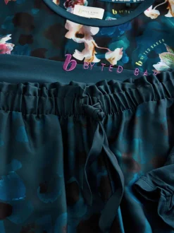 Pyjama's|Loungewear*B by Ted Baker Teal Blue Floral Satin Jersey Pyjamas