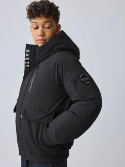 Schoolkleding|Baker by Ted Baker - Regenbestendige gewatteerde zwarte bomberjas