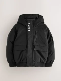 Schoolkleding|Baker by Ted Baker - Regenbestendige gewatteerde zwarte bomberjas