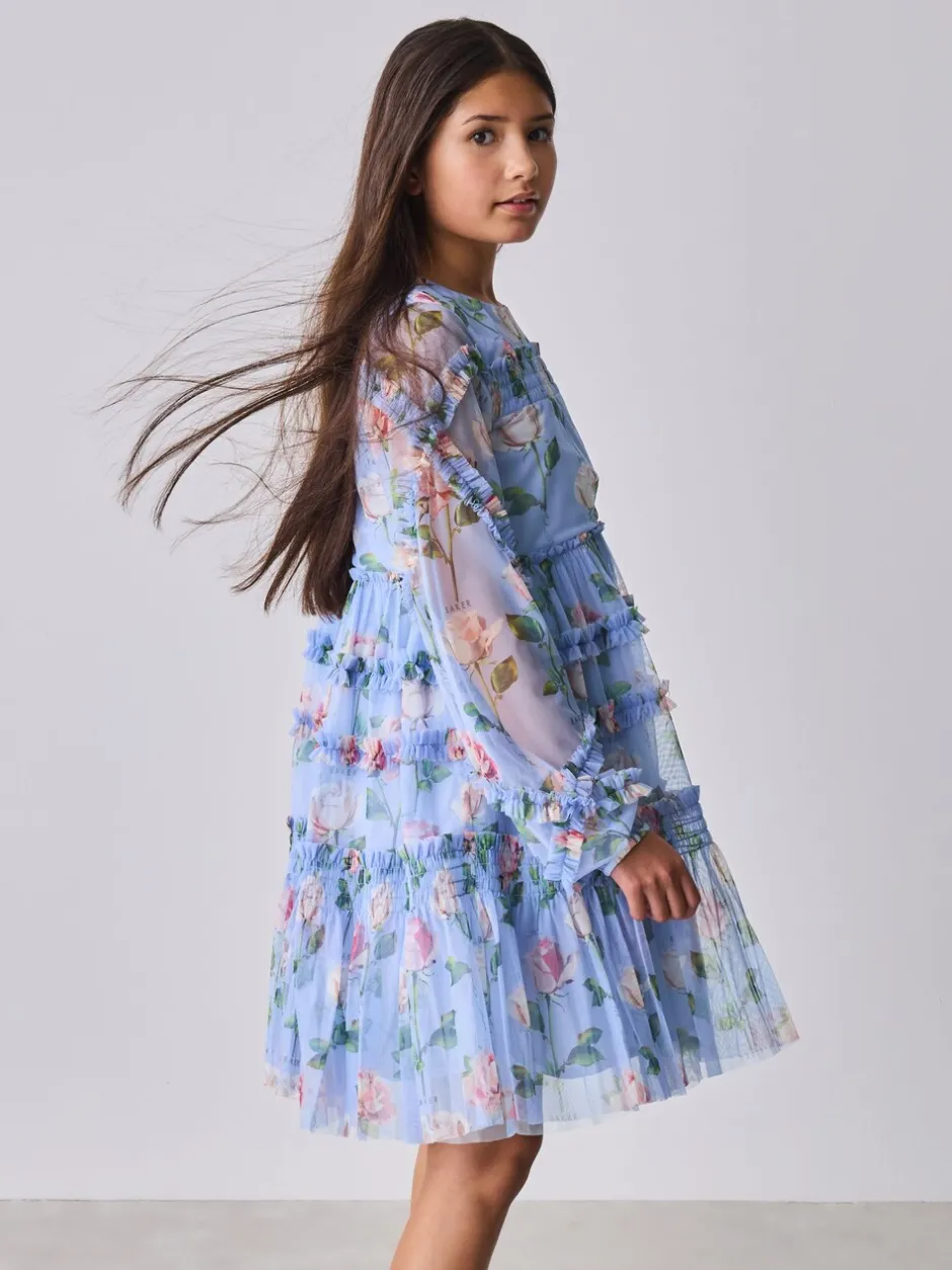 Gelegenheidskleding|Jurken*Baker by Ted Baker Blue Floral Mesh Ruffle Dress