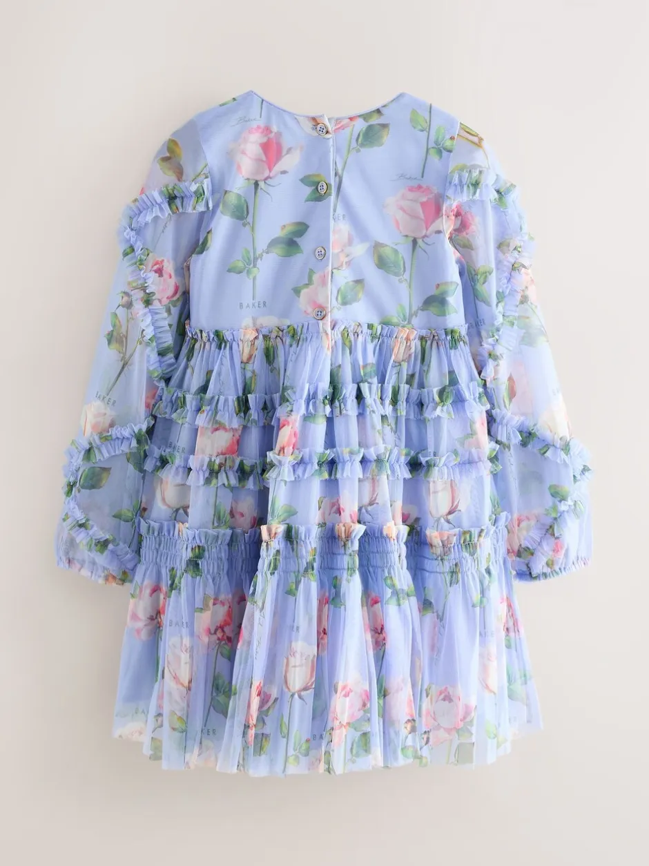 Gelegenheidskleding|Jurken*Baker by Ted Baker Blue Floral Mesh Ruffle Dress