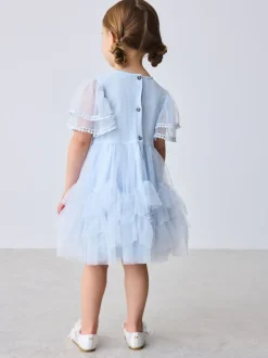 Gelegenheidskleding|Jurken|Baker by Ted Baker Blue Mesh Embroidered Detail Dress
