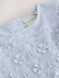 Gelegenheidskleding|Jurken|Baker by Ted Baker Blue Mesh Embroidered Detail Dress