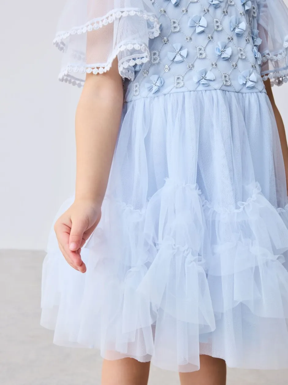 Gelegenheidskleding|Jurken|Baker by Ted Baker Blue Mesh Embroidered Detail Dress