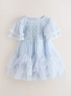 Gelegenheidskleding|Jurken|Baker by Ted Baker Blue Mesh Embroidered Detail Dress