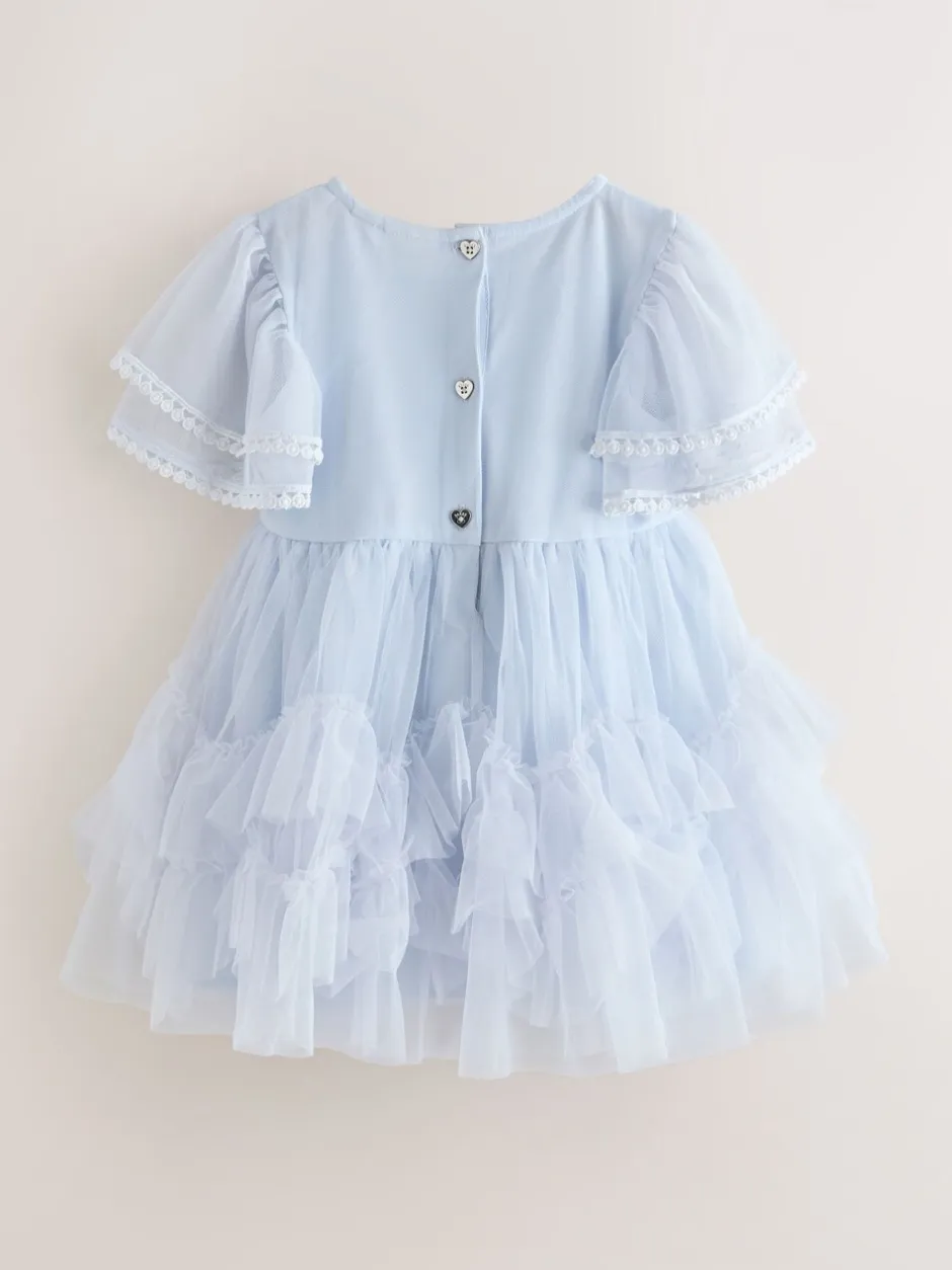Gelegenheidskleding|Jurken|Baker by Ted Baker Blue Mesh Embroidered Detail Dress