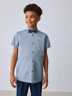 Shirts*Baker by Ted Baker Blue Short Sleeve Shirt with Bow Tie