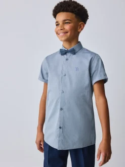 Shirts*Baker by Ted Baker Blue Short Sleeve Shirt with Bow Tie