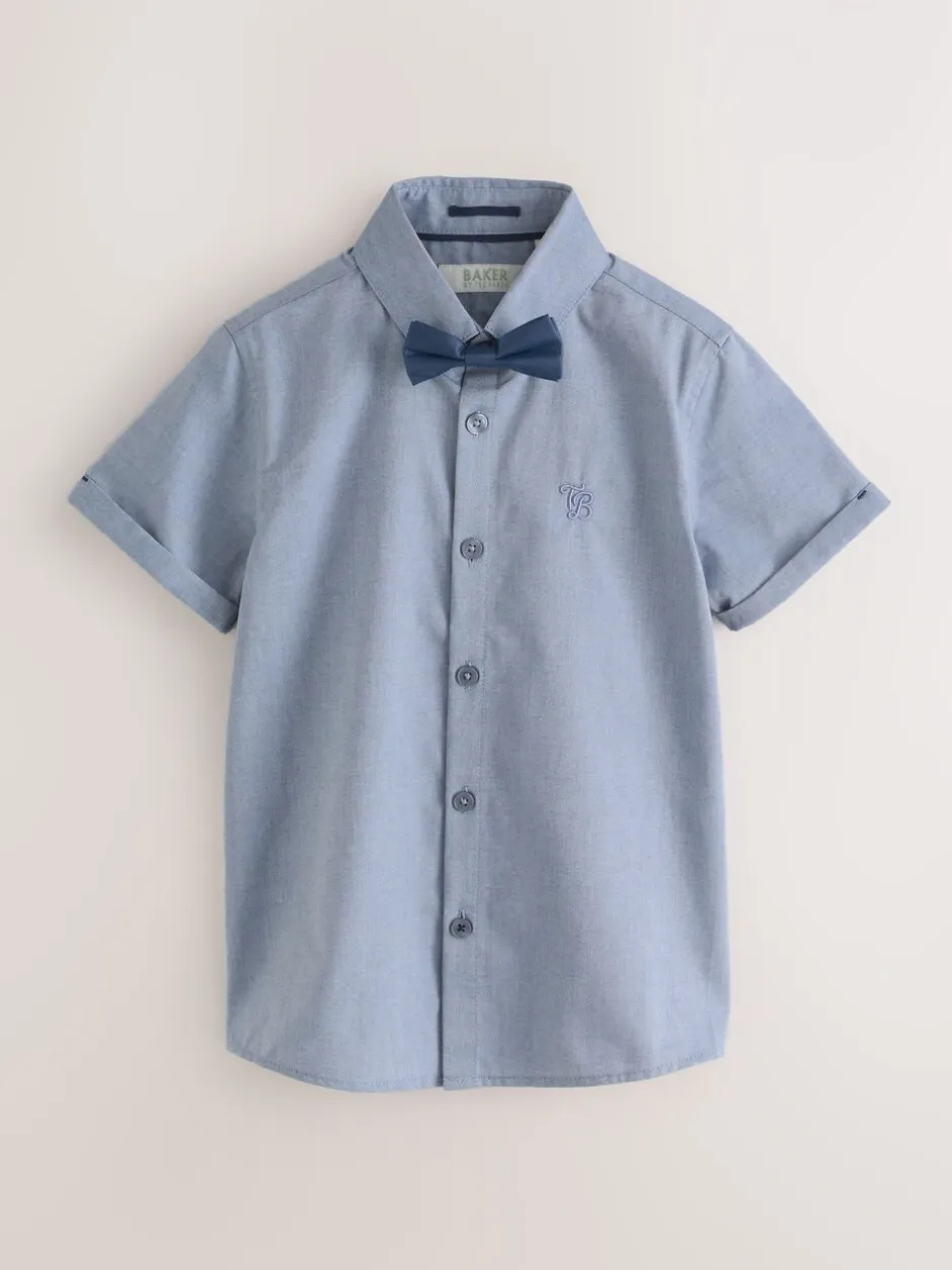 Shirts*Baker by Ted Baker Blue Short Sleeve Shirt with Bow Tie