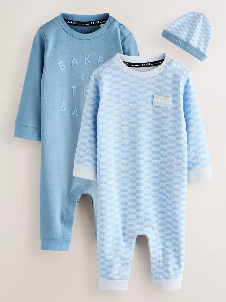 Rompertjes En Tuinbroeken|Baker by Ted Baker Blue Sleepsuits and Reversible Hat Set
