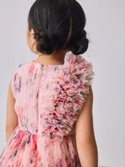 Gelegenheidskleding|Jurken|Baker by Ted Baker Crinkle Mesh 3D Ruffle Shoulder Occasion Dress