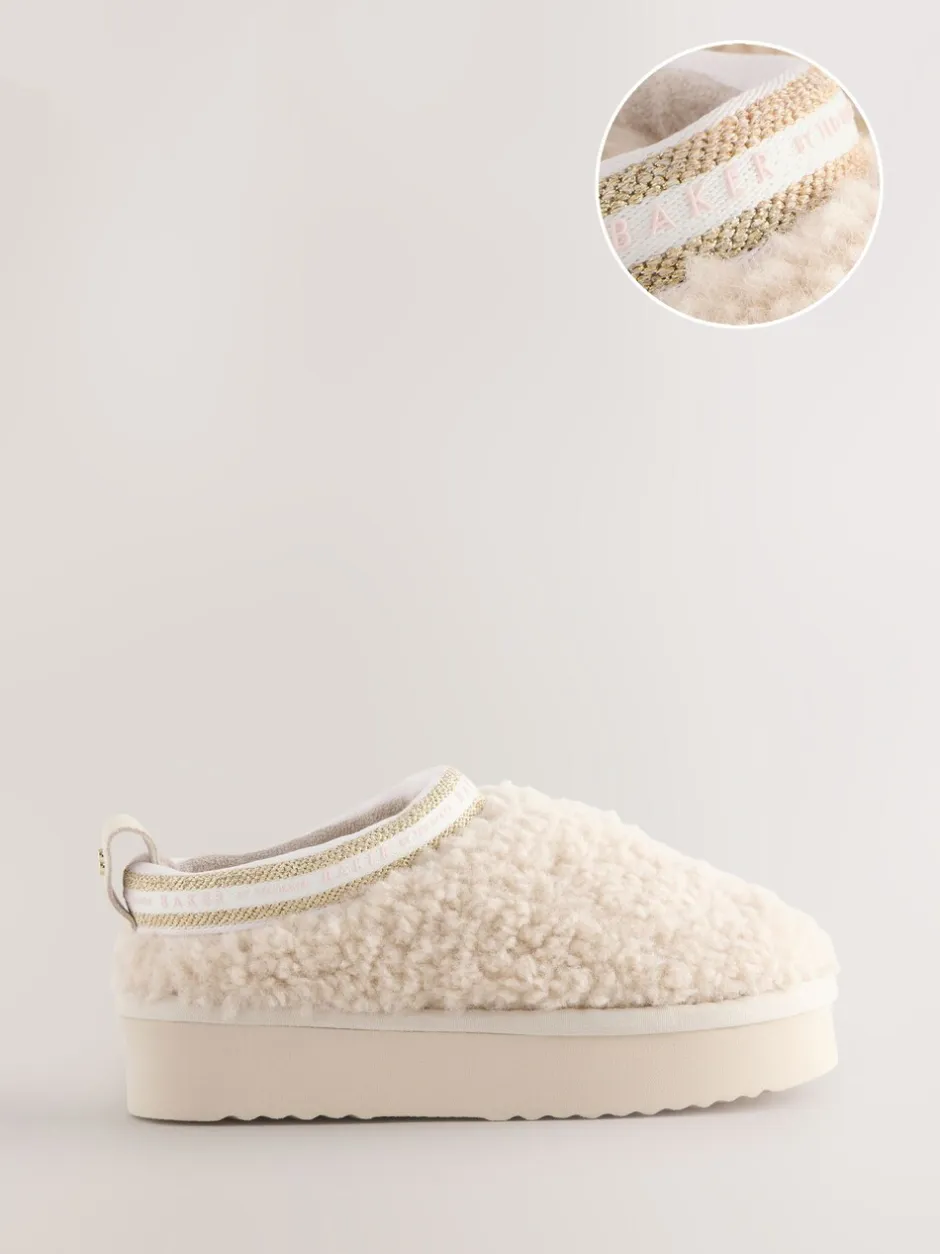 Pantoffels*Baker by Ted Baker Crème Borg Cosy Borg Muiltjes Pantoffels