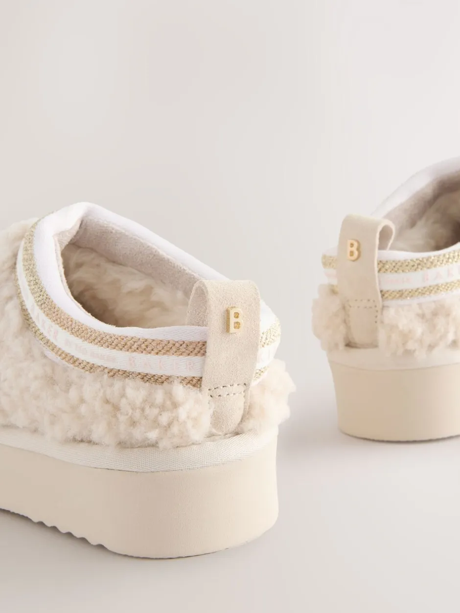Pantoffels*Baker by Ted Baker Crème Borg Cosy Borg Muiltjes Pantoffels