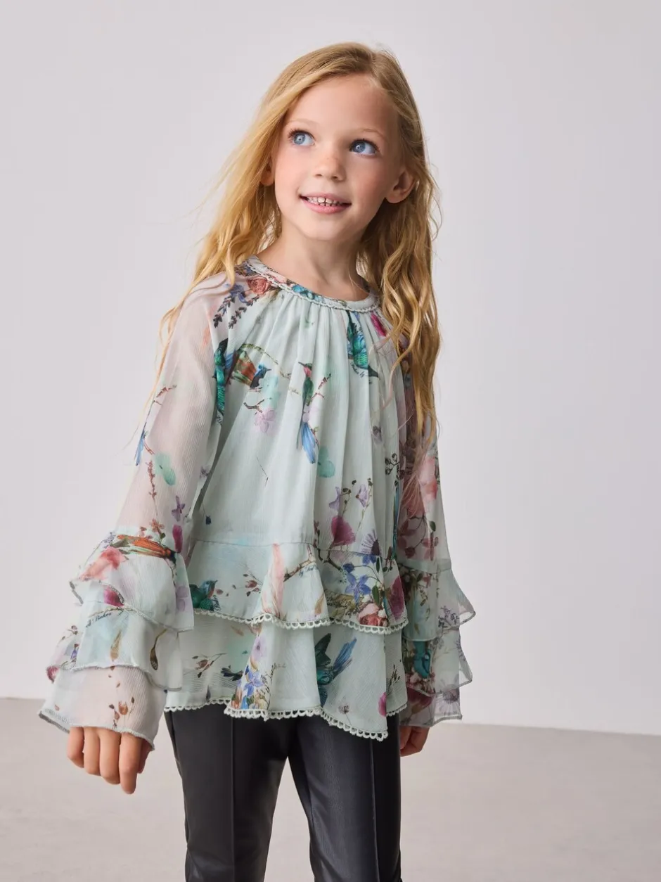 Overhemden En Blouses|Baker by Ted Baker Mint Green All Over Printed Chiffon Blouse