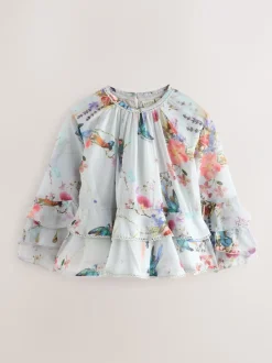 Overhemden En Blouses|Baker by Ted Baker Mint Green All Over Printed Chiffon Blouse