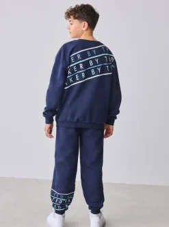 Joggingbroeken|Baker by Ted Baker Oversized Navy Graphic Sweatshirt and Joggers Set