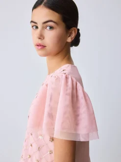 Shorts En Rokken*Baker by Ted Baker Pink 2 Piece Sequin Mesh Top & Ruffle Tier Skirt Set