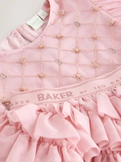 Shorts En Rokken*Baker by Ted Baker Pink 2 Piece Sequin Mesh Top & Ruffle Tier Skirt Set