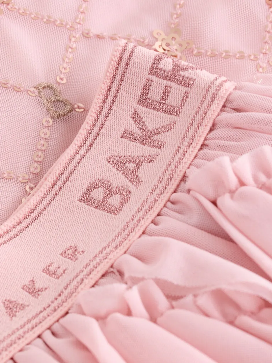 Shorts En Rokken*Baker by Ted Baker Pink 2 Piece Sequin Mesh Top & Ruffle Tier Skirt Set