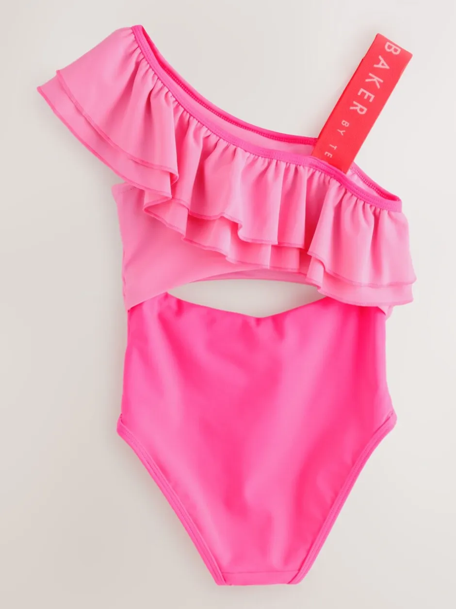 Badkleding*Baker by Ted Baker roze badpak met ruches