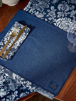 Tafellinnen En Placemats |Bedeck of Belfast Set of 2 Saja Stripe 100% Cotton Placemats Marineblauw