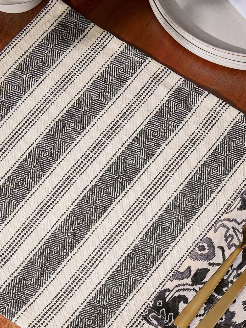 Tafellinnen En Placemats |Bedeck of Belfast Set of 2 Saja Stripe 100% Cotton Placemats Antraciet