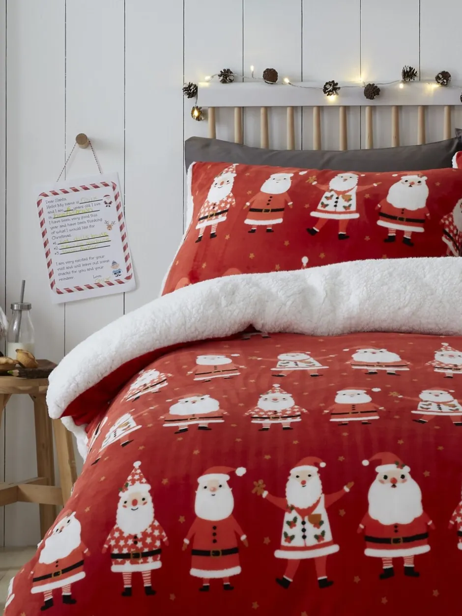 Kinderbeddengoed*Bedlam pluche fleece kerstdekbedovertrekset met vrolijke Kerstmanprint