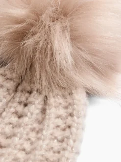 Mutsen, Handschoenen En Sjaals*Lipsy Beige - Shimmer Ribbed Pom Hat