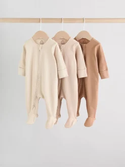 Multipacks|Babypakjes En Babypyjama's|Next Beige - Verpakking van 3 babypyjama's met tweewegrits (0-2jr)