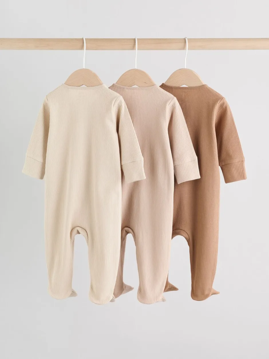 Multipacks|Babypakjes En Babypyjama's|Next Beige - Verpakking van 3 babypyjama's met tweewegrits (0-2jr)
